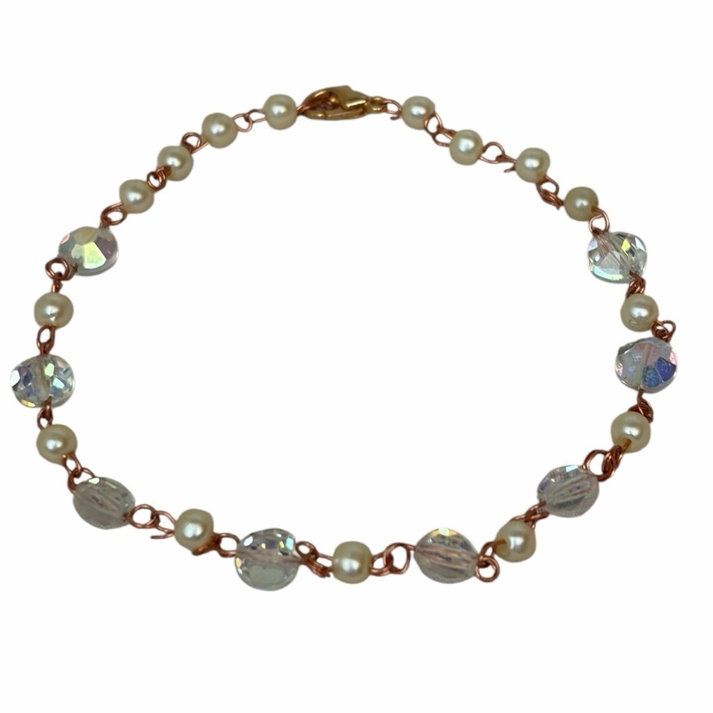Pearl & Iridescent Bead Bracelet Rose Gold Chain